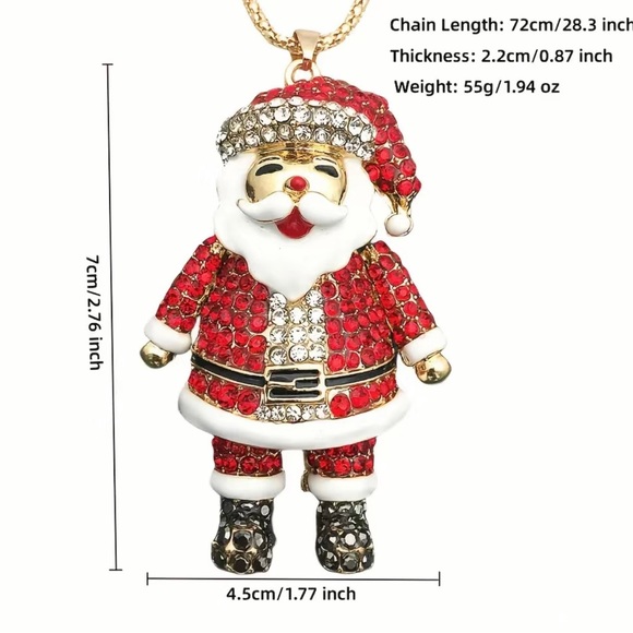 NWT Santa Claus Rhinestone Christmas Pendant Necklace With Gold Chain. - Picture 2 of 9